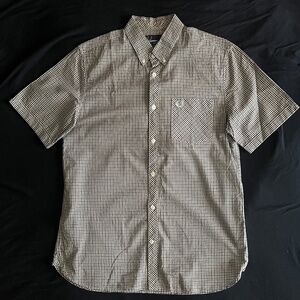 Fred Perry SS Micro Gingham Check Navy/Olive Button-Down SIZE M